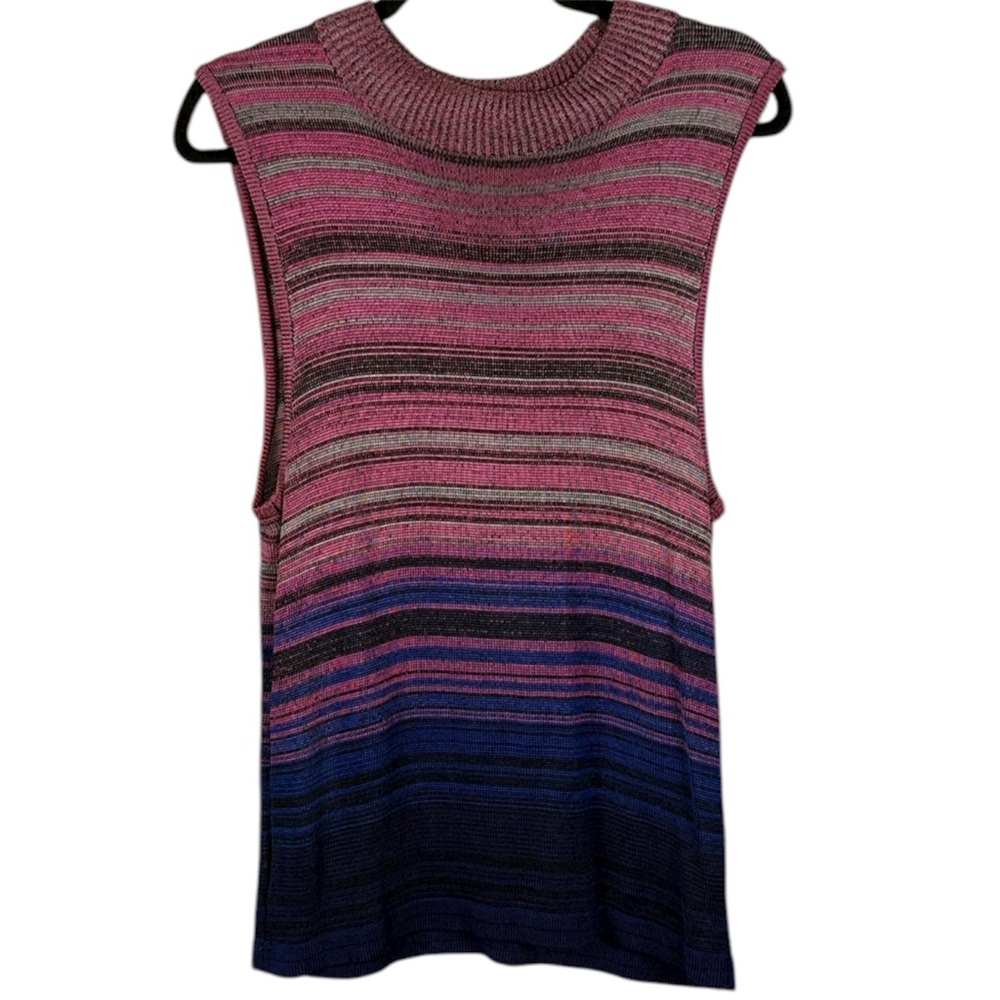 Nexus Vintage Vibrant Artsy Blue Pink Striped Knit Sleeveless Knit Top Size 16